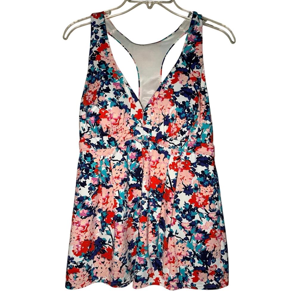 Lands End Floral Tankini Top Womens Size 14L Padded Pool Resort Cruise Travel